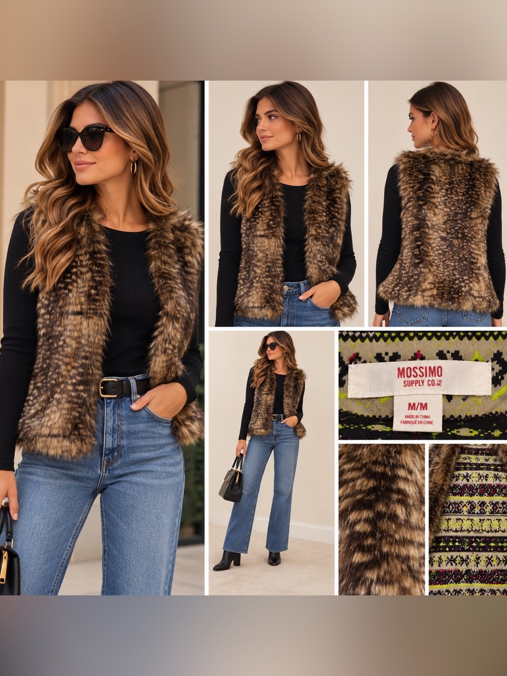 Mossimo Supply Co Brown Faux Fur Open Front Vest Size M